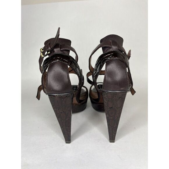 NO. 704b VERNA Brown Leather Patent Croc Embossed Heels Women’s Sz 38.5EU/8M US - Picture 7 of 14